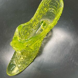 Vintage Fenton Vaseline Glass Cat Slipper